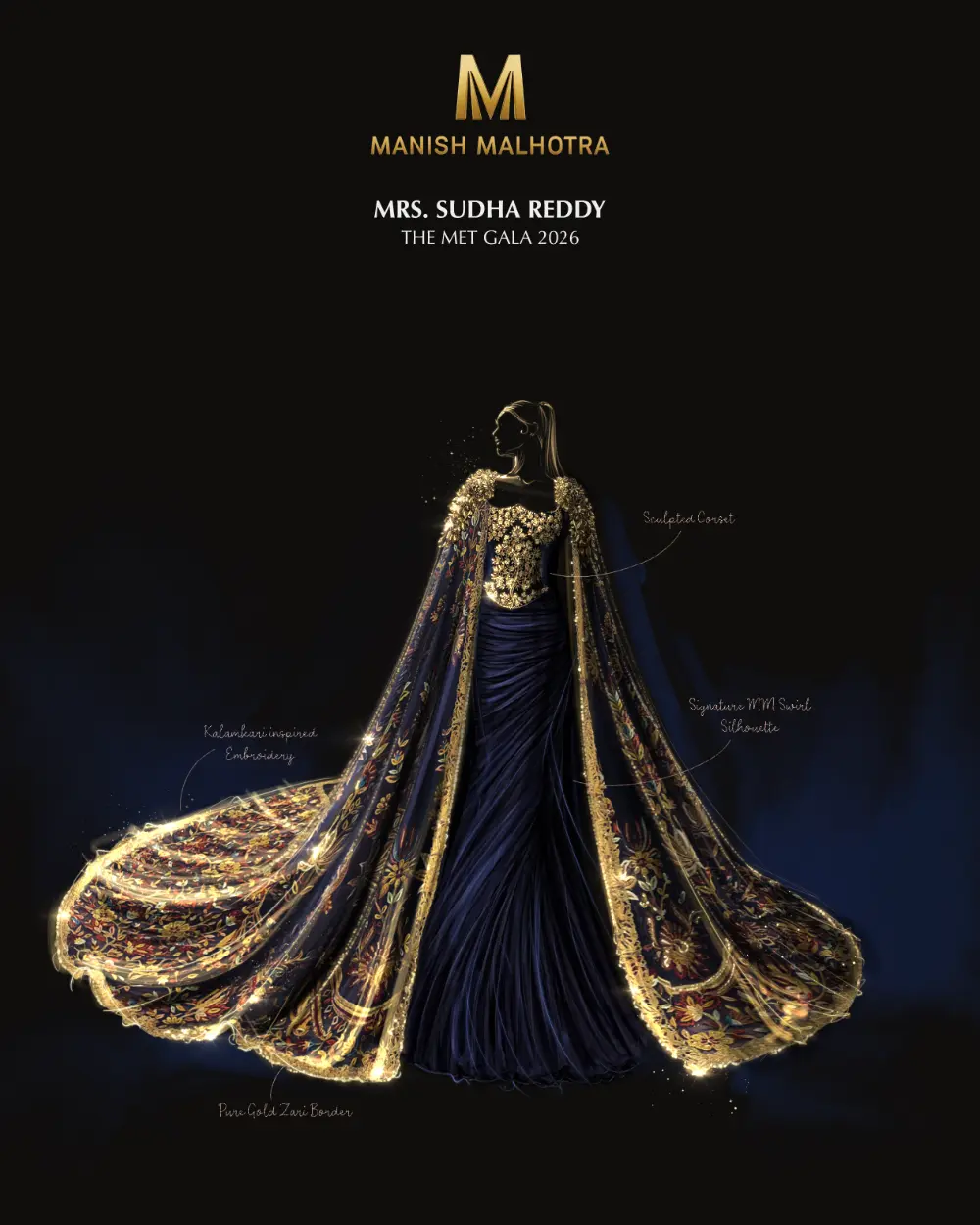 Manish Malhotra's sketch of Sudha Reddy's outfit at the Met Gala