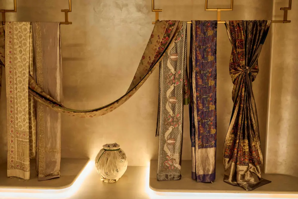 Unique, one of a kind Benarasi sarees on display