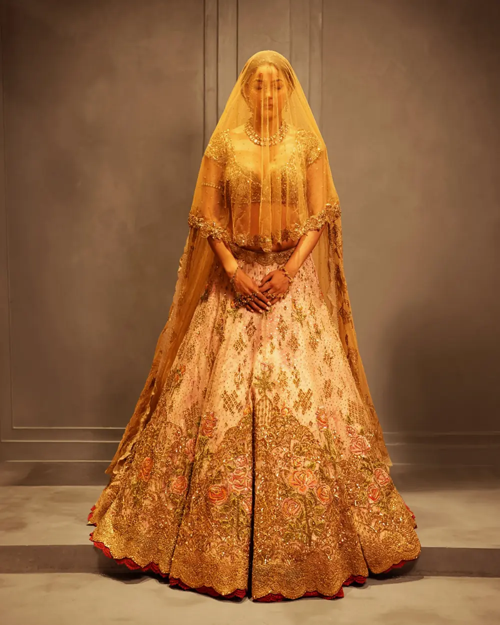 A pale bridal lehenga with chinoiserie